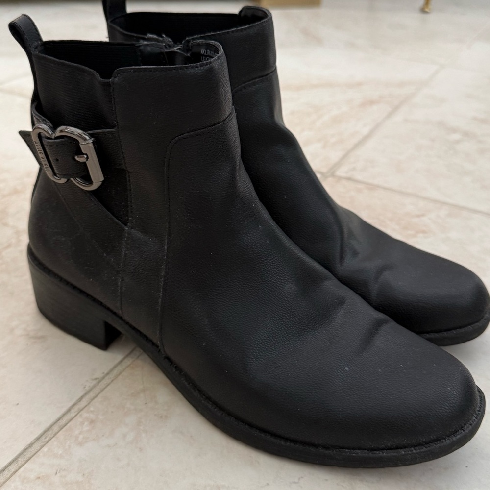 Black Leather Ankle Boots with Black Buckle